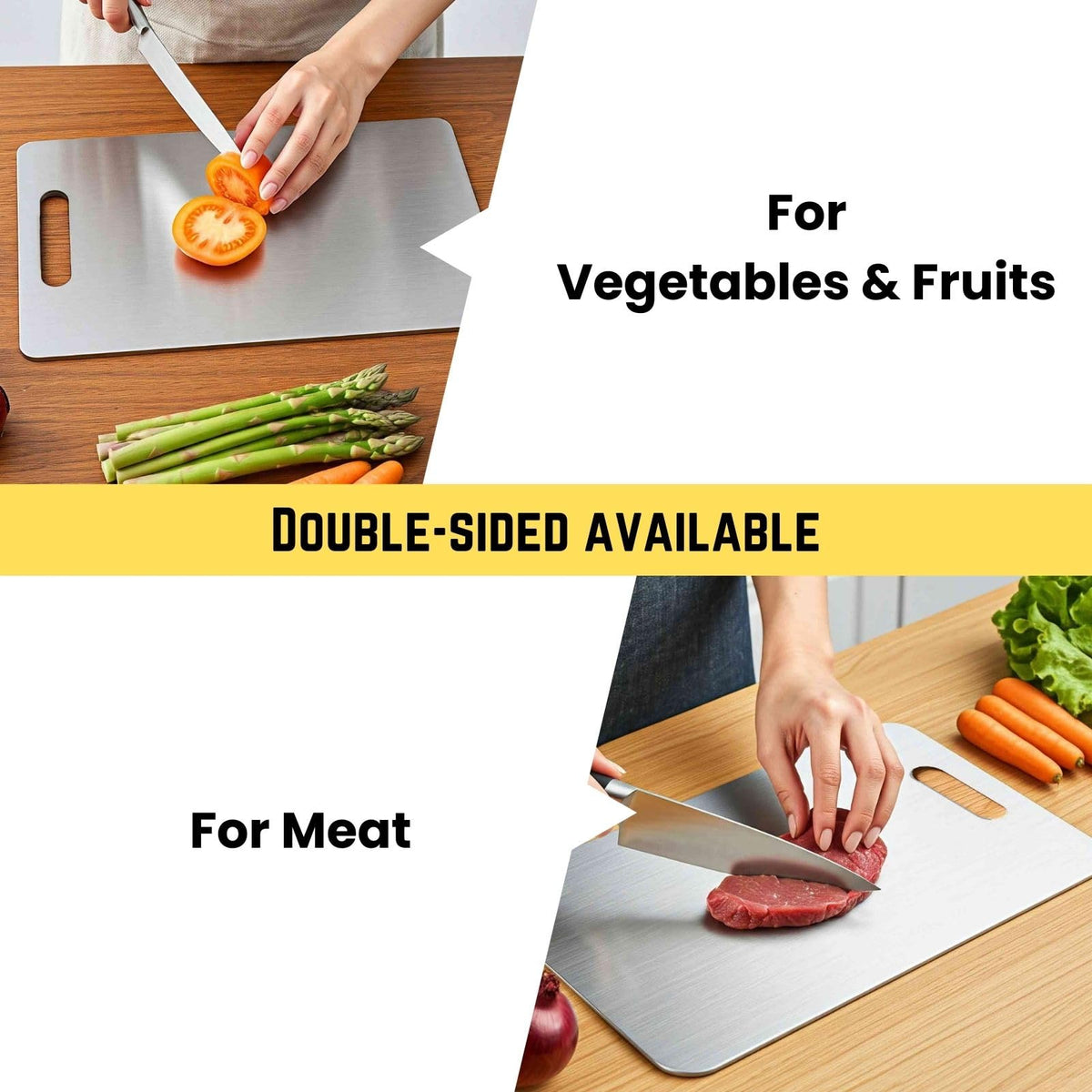 YoYoulee titanium cutting board back view highlighting durable, hygienic material for daily prep.