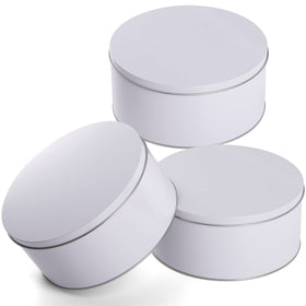Yopay 3-pack white round cookie tins with lids, ideal for gifting.