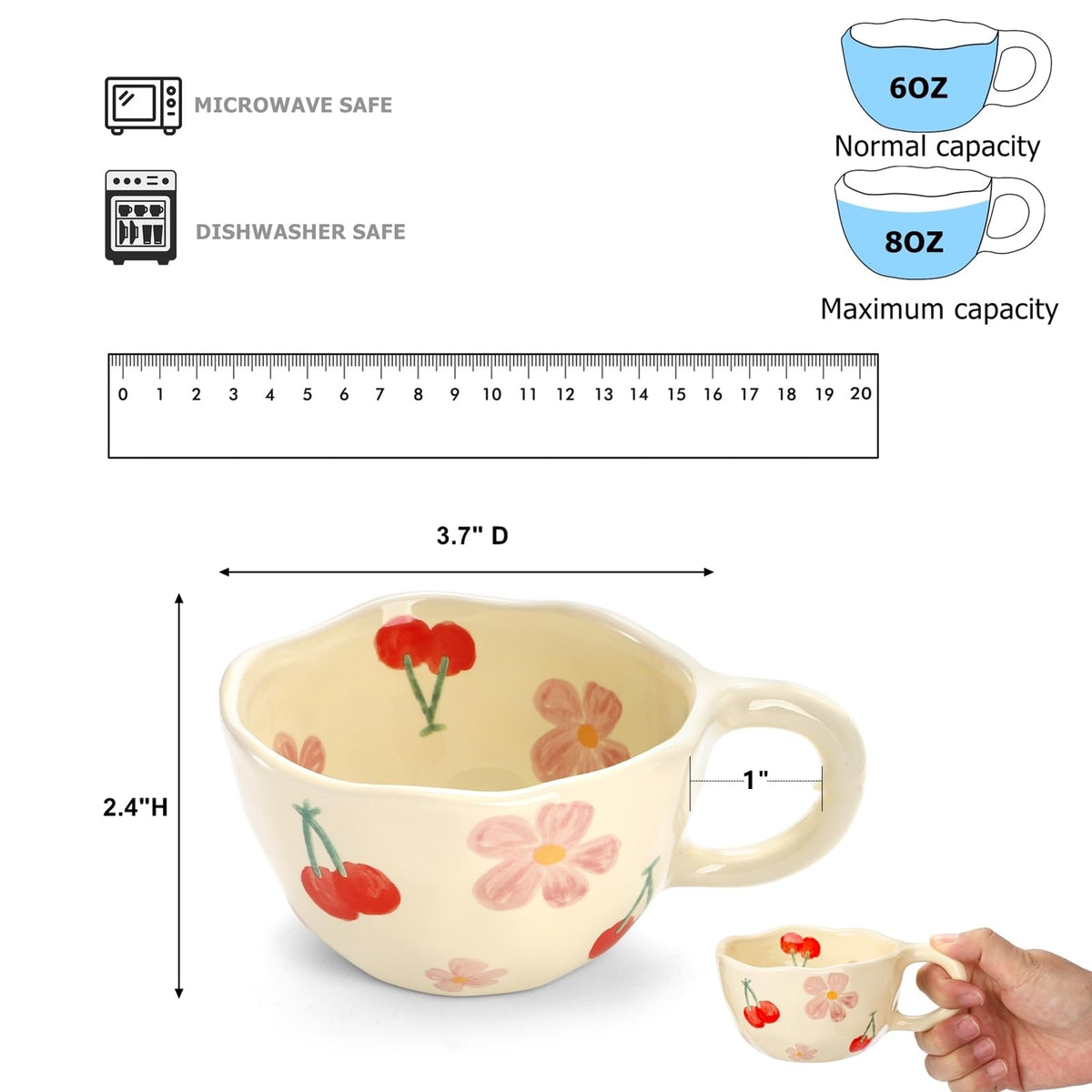 Yopay 8oz handmade mug with wide body and handle ideal for coffee