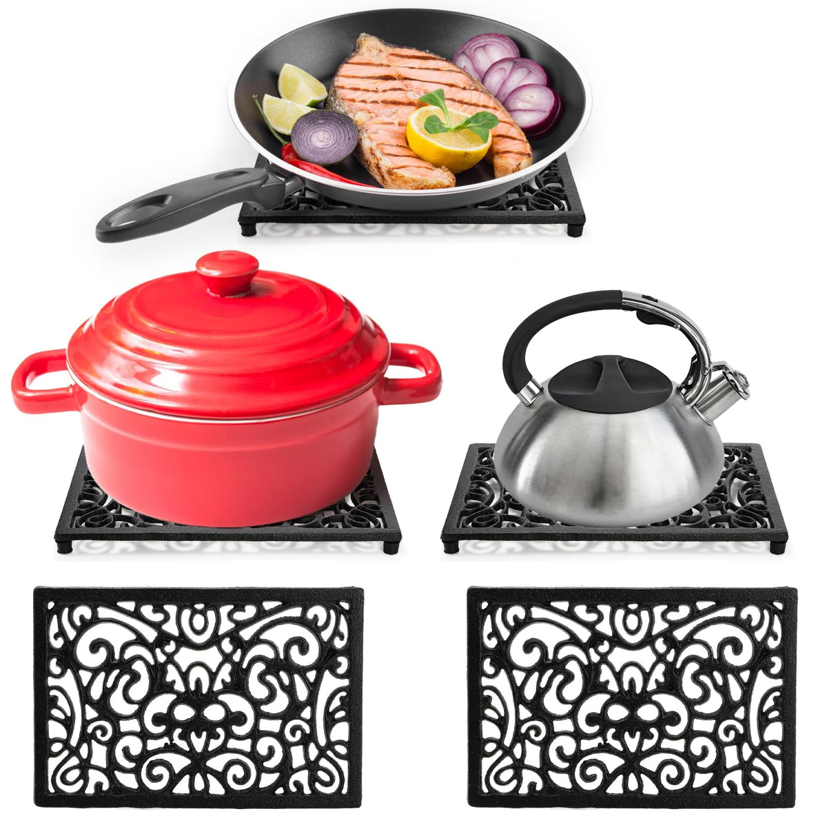 Yopay anti-slip trivet with rubber pegs keeps hot cookware stable.