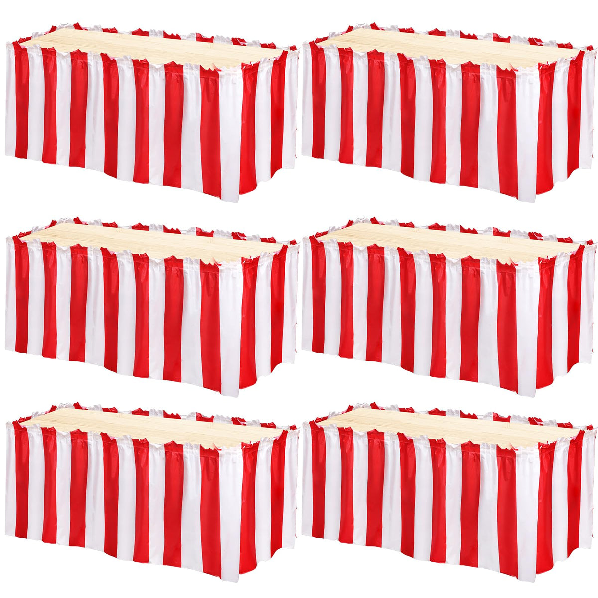 Yopay carnival table skirt in red and white stripes for festive party decor