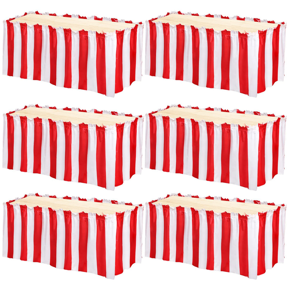 Yopay carnival table skirt in red and white stripes for festive party decor