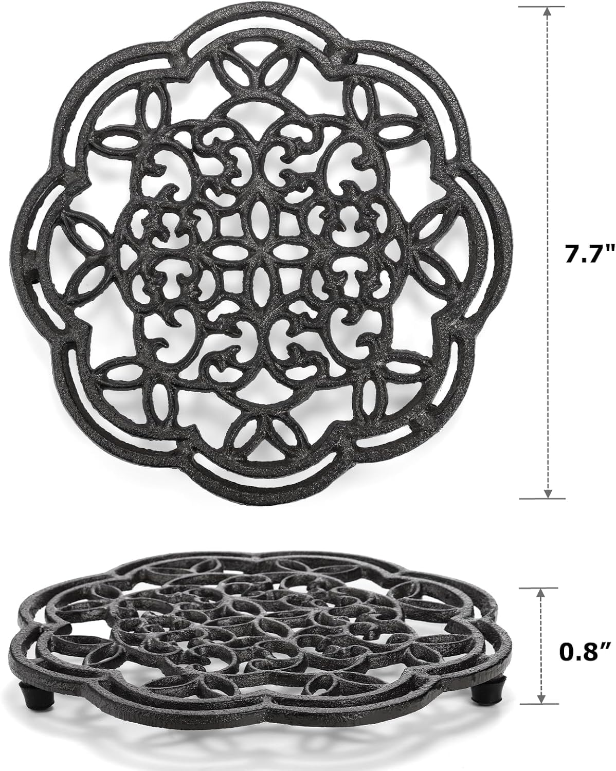 Yopay cast iron trivet close-up shows sturdy construction and vintage finish