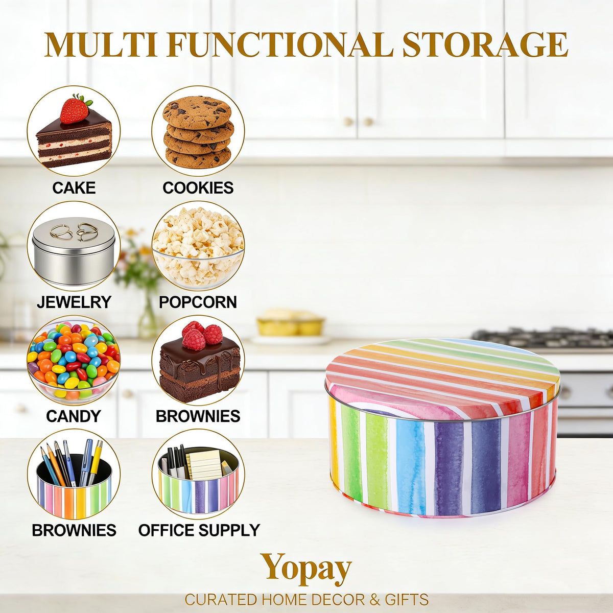Yopay cookie tins for gifting and storage, perfect for cookies and pastries.