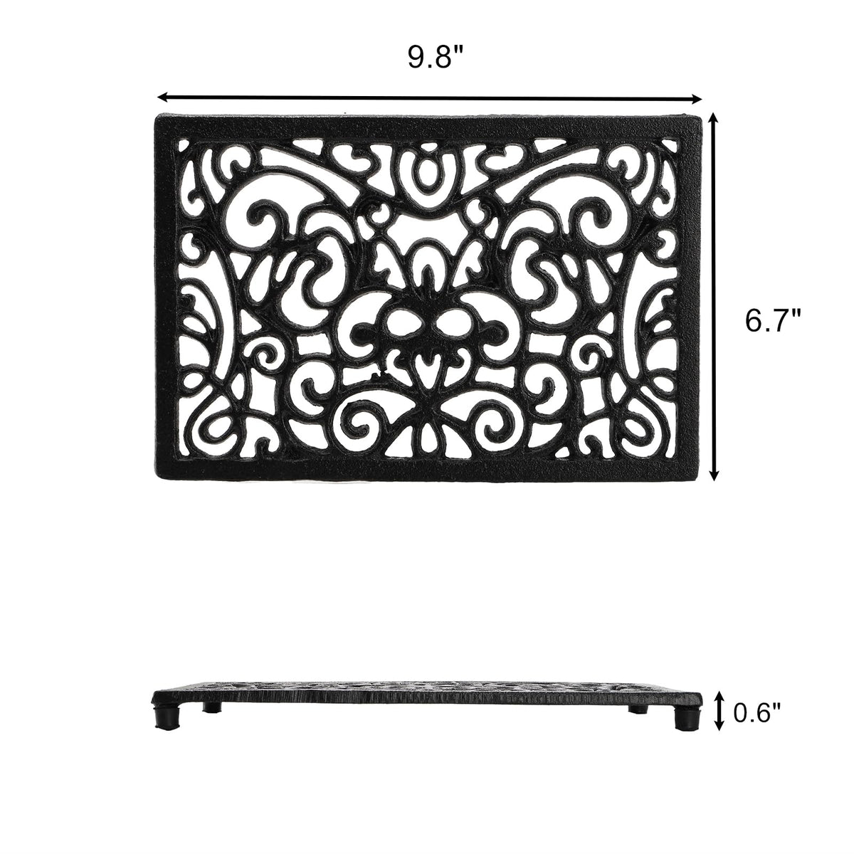 Yopay rustproof cast iron trivet with vintage floral design.