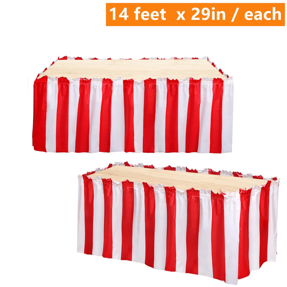 Yopay 14ft by 29in striped skirt enhances large table setups