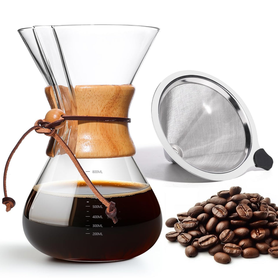 Yopinmall pour over coffee maker 27 oz glass decanter close-up for clean, flavorful brews