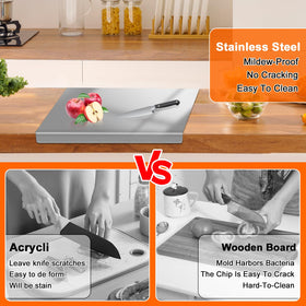 Yoposeo crack-resistant stainless steel cutting board for durable kitchen tasks.
