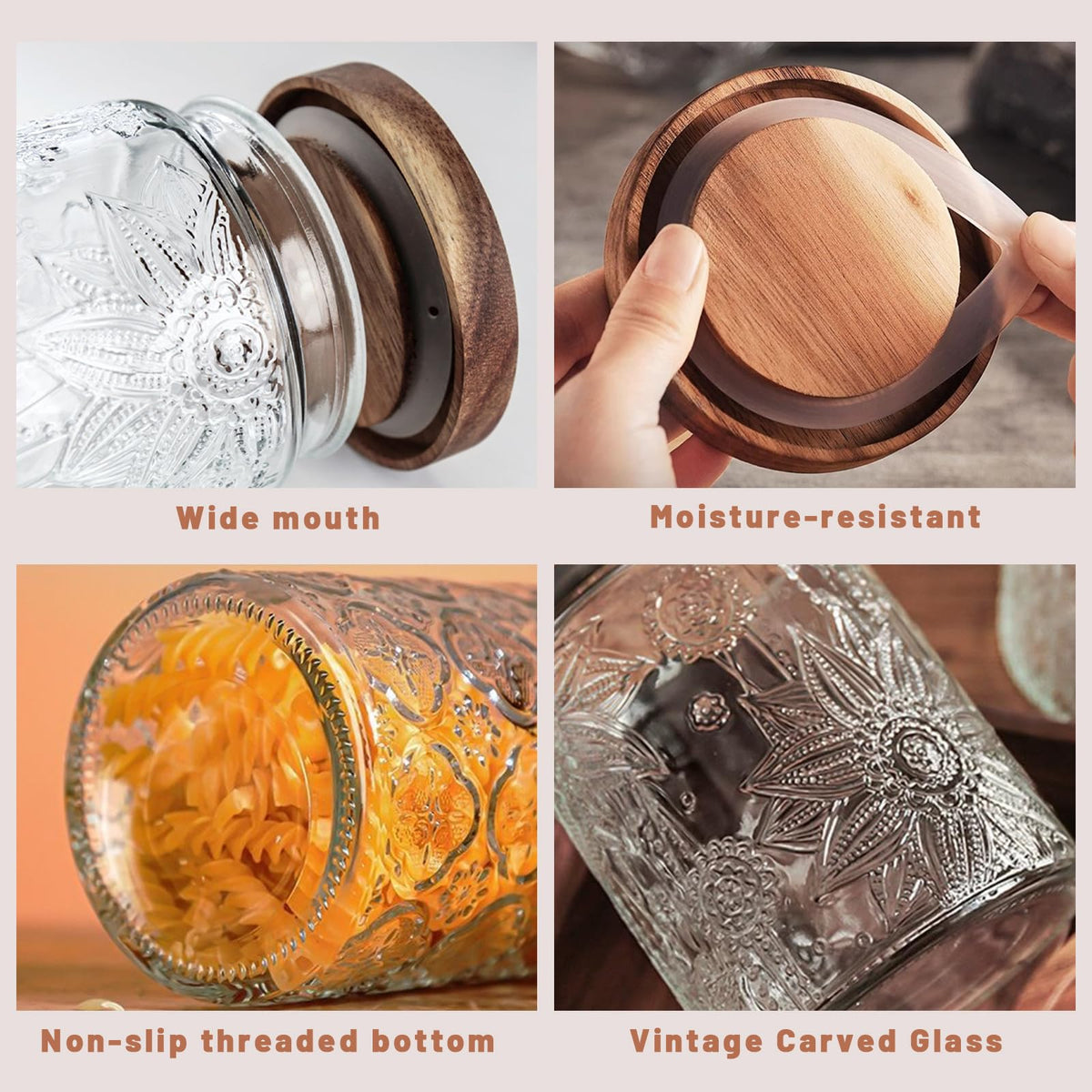 yoqelt sealed glass jar silicone ring emphasizes moisture resistance and long lasting freshness for pantry staples