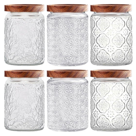 Yoqelt vintage glass jar with daisy lid shows clear contents for quick pantry checks.