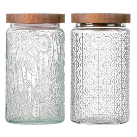 yoqelt vintage glass jar with wood lid 34oz set improves pantry organization with clear visibility