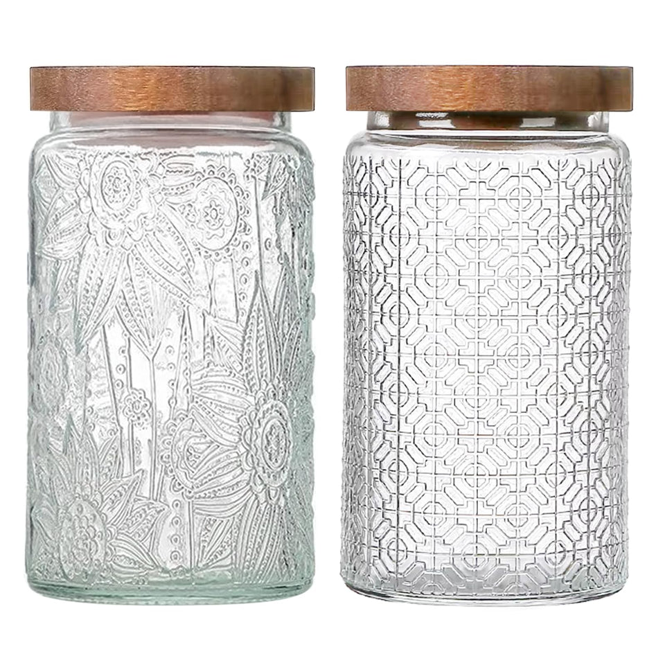 yoqelt vintage glass jar with wood lid 34oz set improves pantry organization with clear visibility