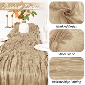Yorcari beige table runner draped on a table with floral centerpiece