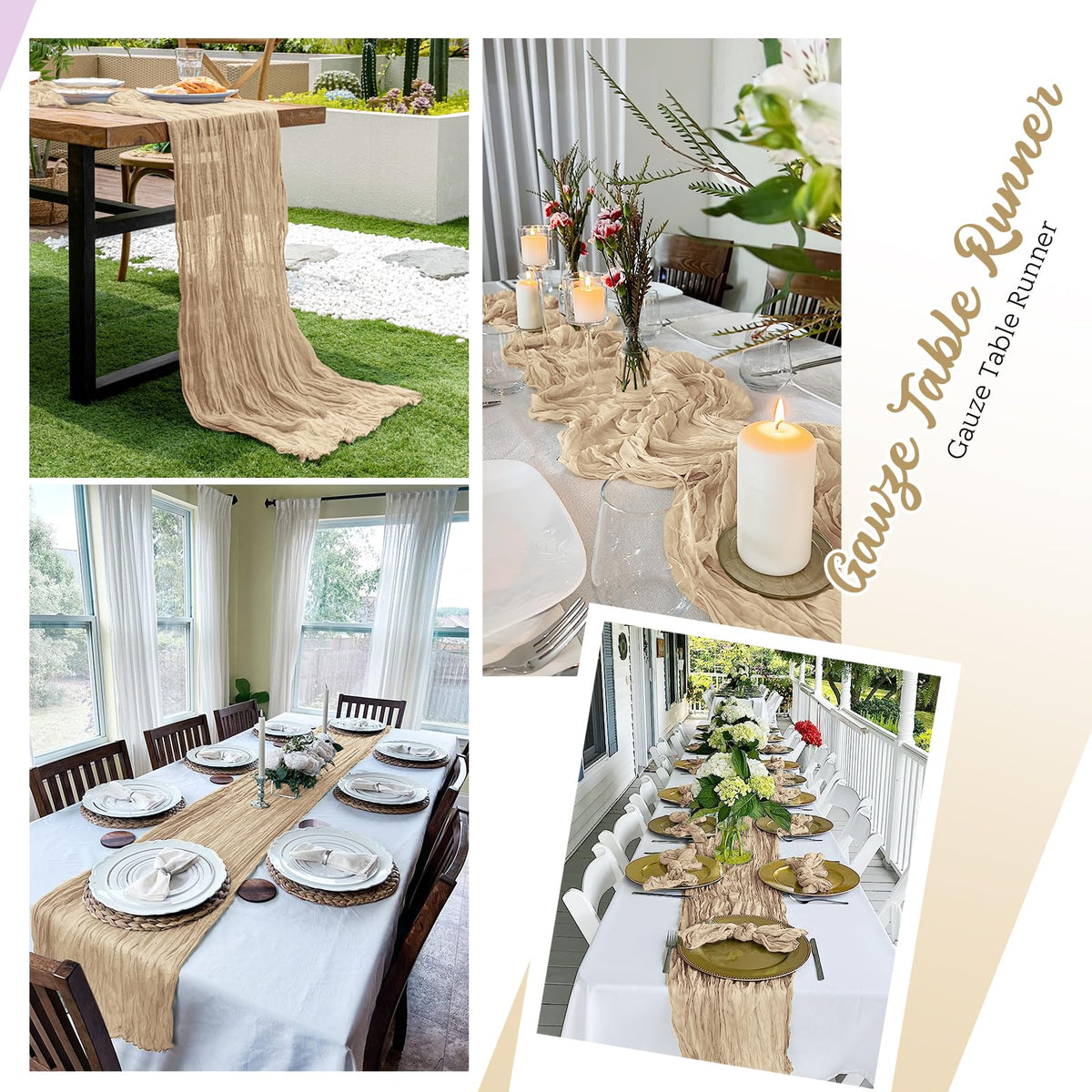 Yorcari gauze runner paired with candles and flowers for romance