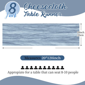 Yorcari crinkle gauze blue table runner drapes softly for romantic ambience.