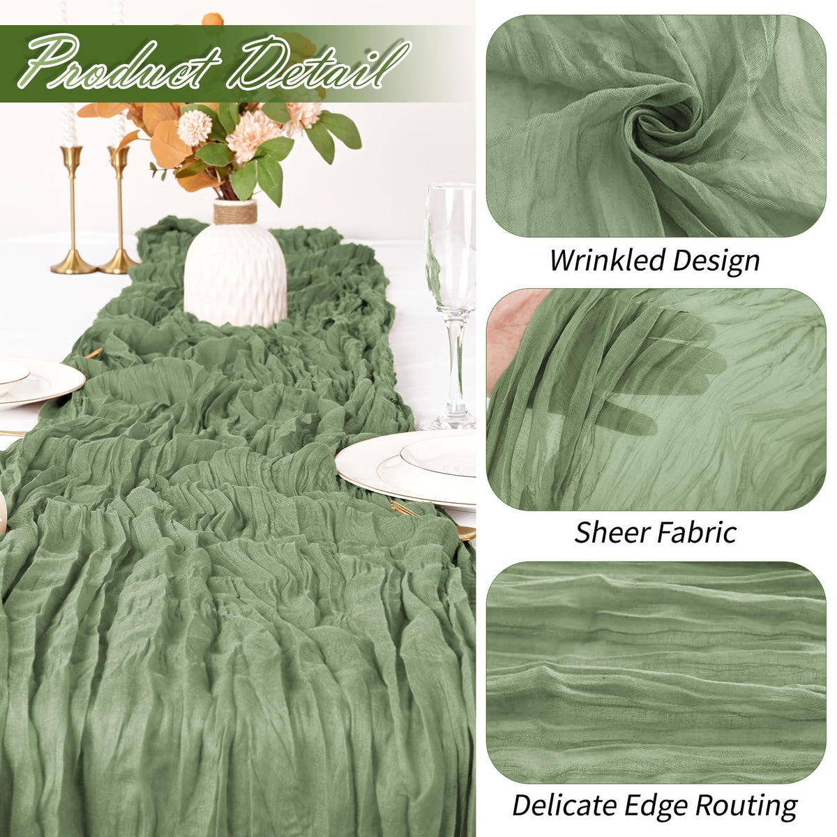 Yorcari crinkle gauze table runner creates textured elegance