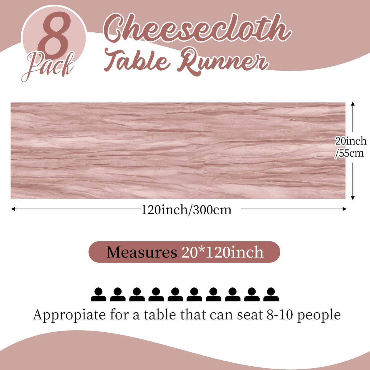 Yorcari dusty pink gauze table runner showcases soft translucence for intimate dinners.