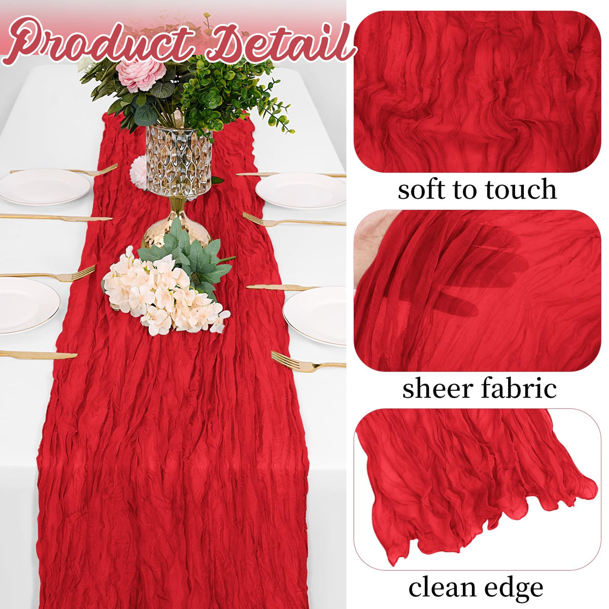 Yorcari gauze table runner used as a wedding backdrop with soft lighting