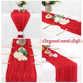 Yorcari gauze table runner arranged for an intimate reception setup