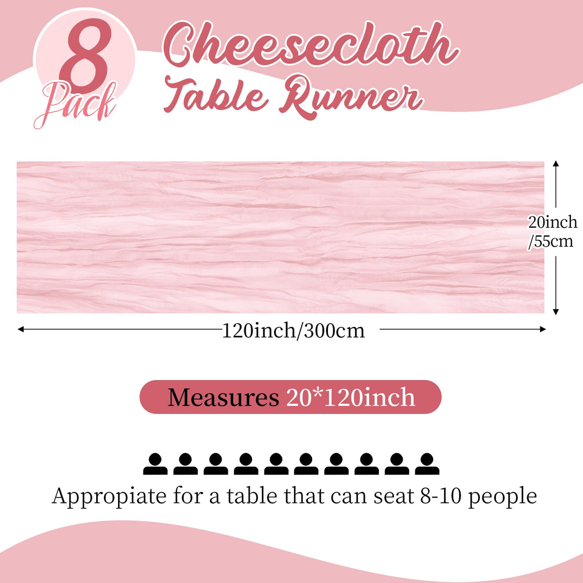 Yorcari light pink cheesecloth runner enhances table texture for elegant layouts