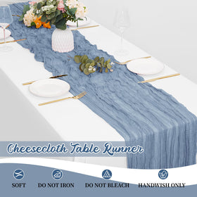 Yorcari party blue runner pairs with candles and florals for striking decor.