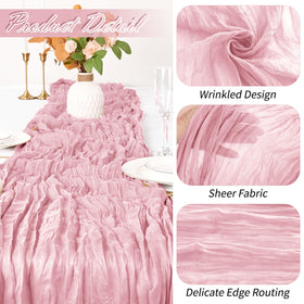 Yorcari rectangular natural pleated runner drapes beautifully for rustic wedding decor.