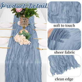 Yorcari rectangular pleated blue runner adds rustic charm to dining setup.