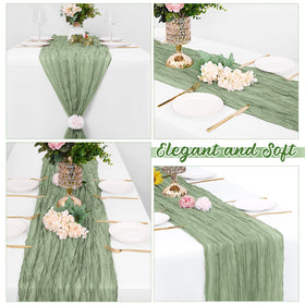Yorcari sage-green gauze texture close-up enhances table setting.