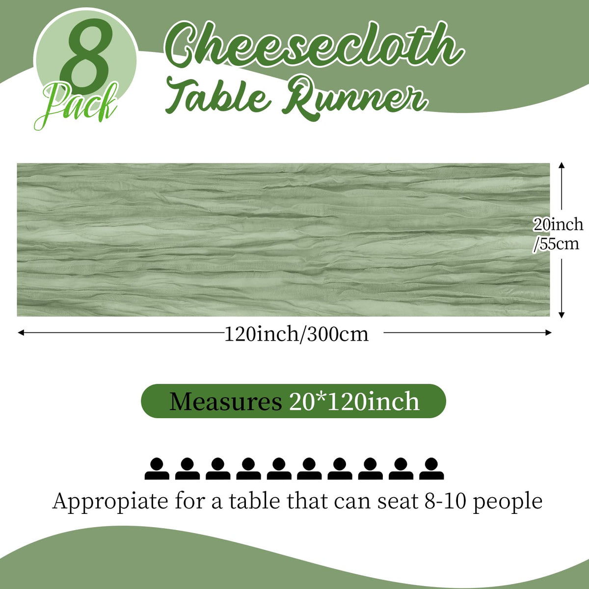 Yorcari sage green table runner draped on table for romantic ambiance.