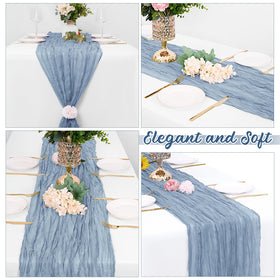 Yorcari wedding blue table runner creates warm, inviting tablescapes.
