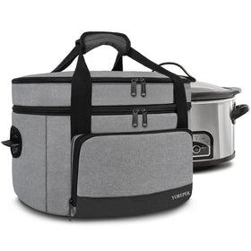 YOREPEK two-layer slow cooker carrier with a sturdy bottom pad for stable transport.