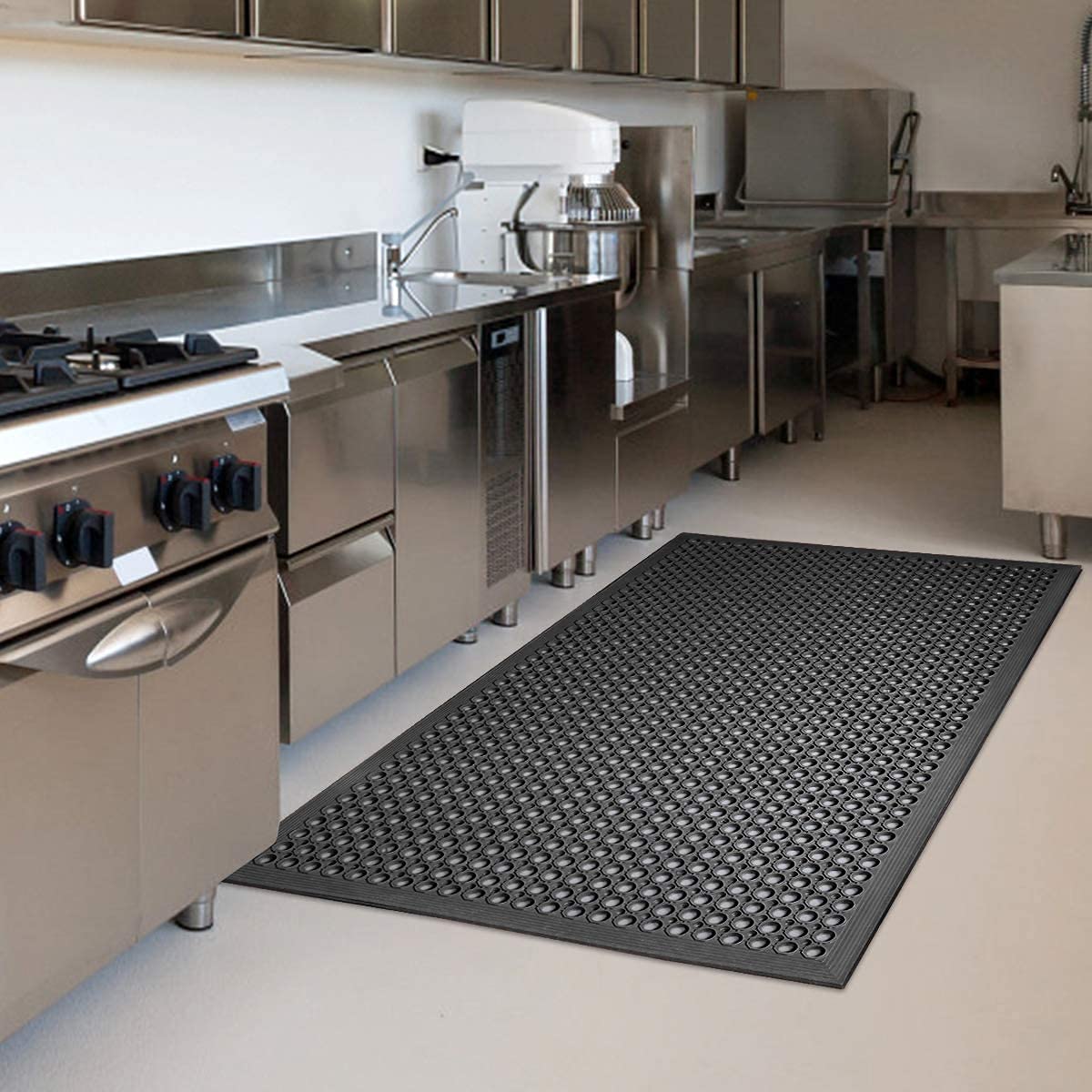 Yoshiko drainage-hole mat traps dirt and grease for easy cleaning