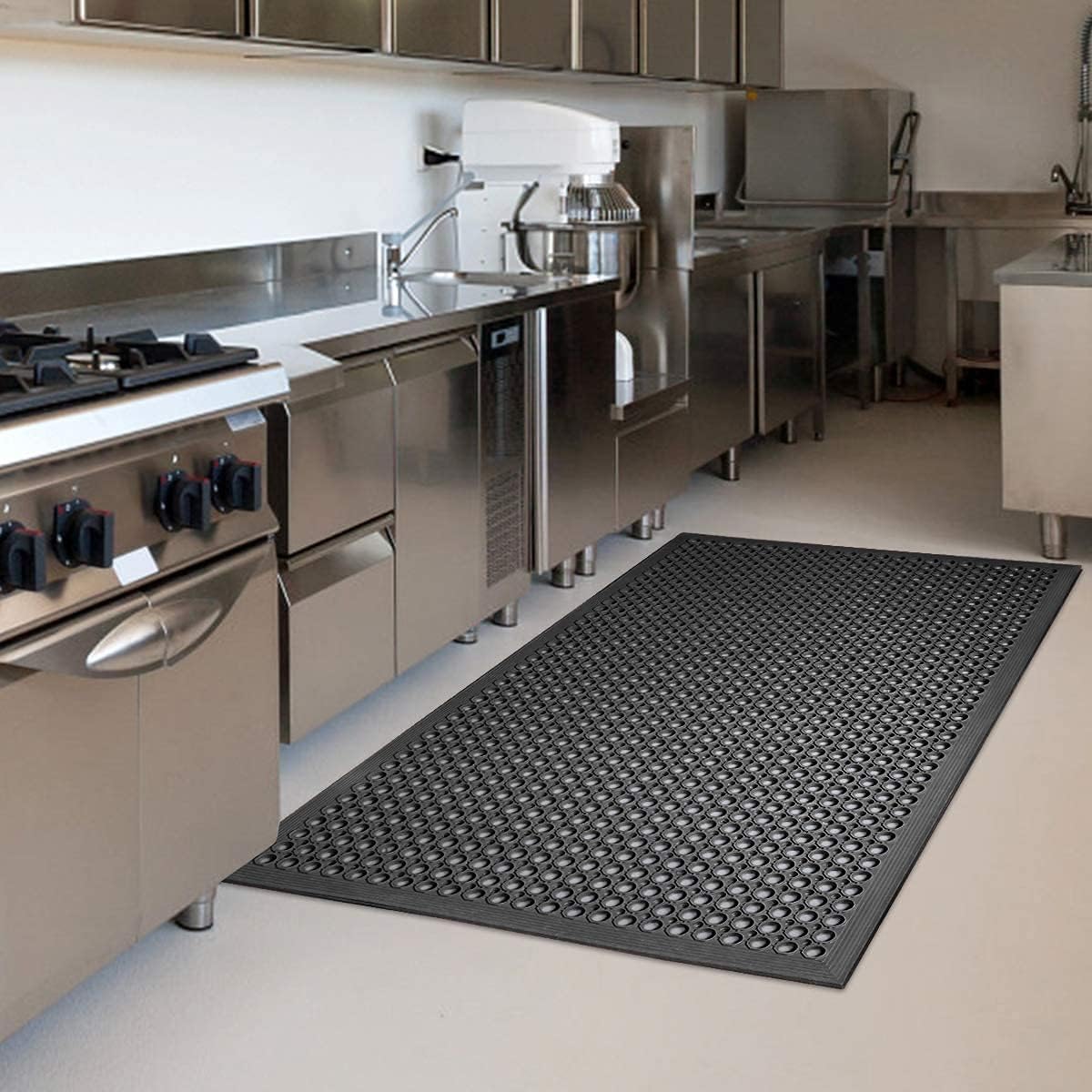 Yoshiko rubber floor mat with drainage holes resists grease and water