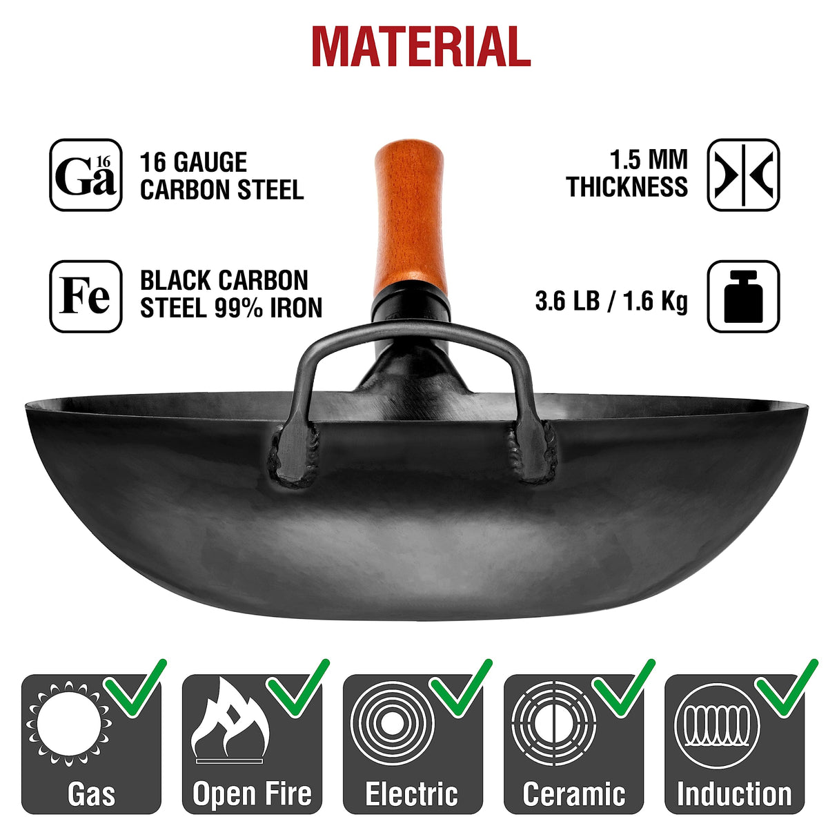 YOSUKATA 13.5-inch wok flat-bottom design on stovetop