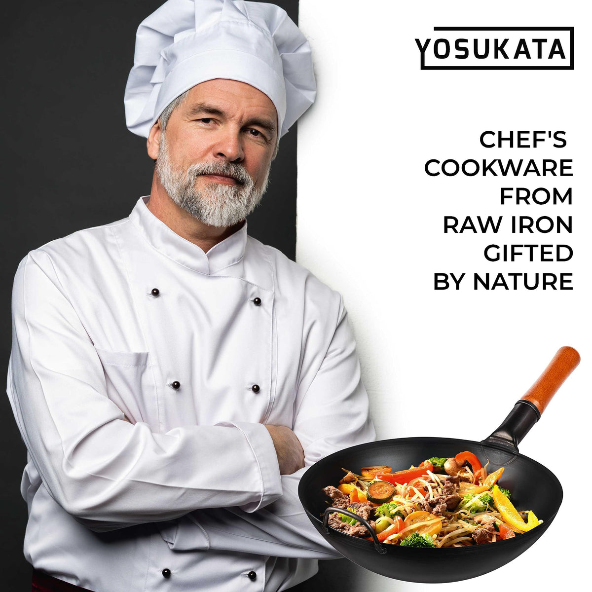 YOSUKATA 13.5-inch wok in heavy-duty carbon steel build