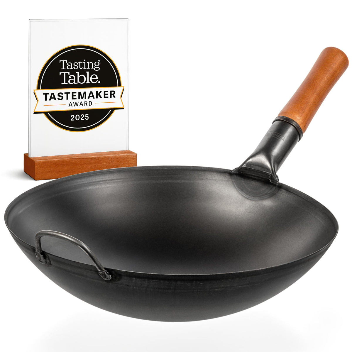YOSUKATA 14-inch carbon steel wok top view for high-heat stir-fry