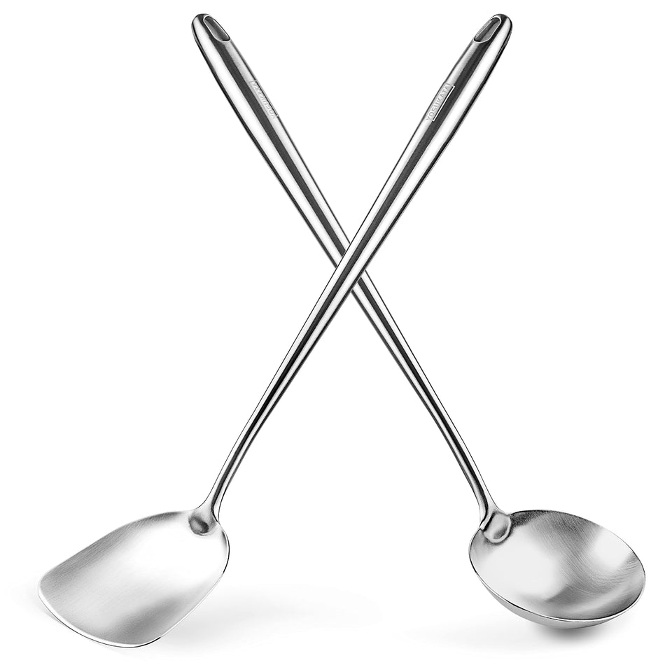 YOSUKATA 17 inch wok spatula for safe flipping in a large wok