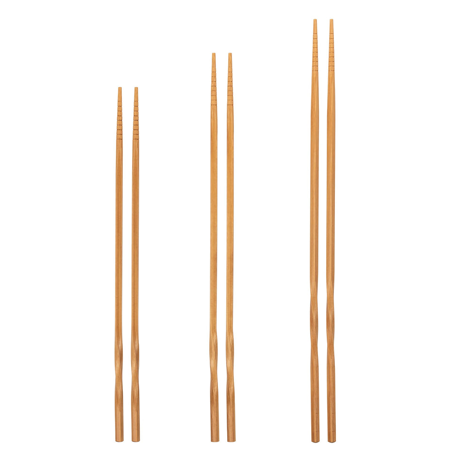 YOSUKATA 11.8 inch brown long chopsticks shown beside a hot pan for safe cooking.