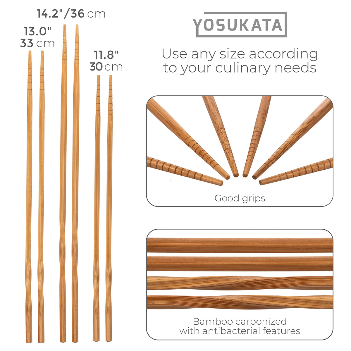 YOSUKATA 13 inch bamboo chopsticks ideal for noodles and stirring sauces.