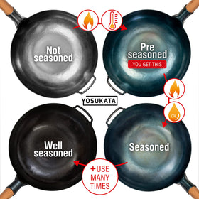 YOSUKATA open-fire compatible wok for outdoor cooking and camping sessions.