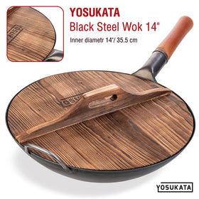 YOSUKATA Premium Wok Cover 14-inch beveled-edge seal keeps steam inside.