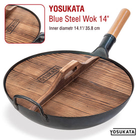 YOSUKATA Premium Wok Cover 14-inch carbonized finish lid—lightweight and durable.