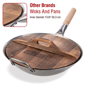 YOSUKATA wok cover featuring an ergonomic long handle for easy lifting