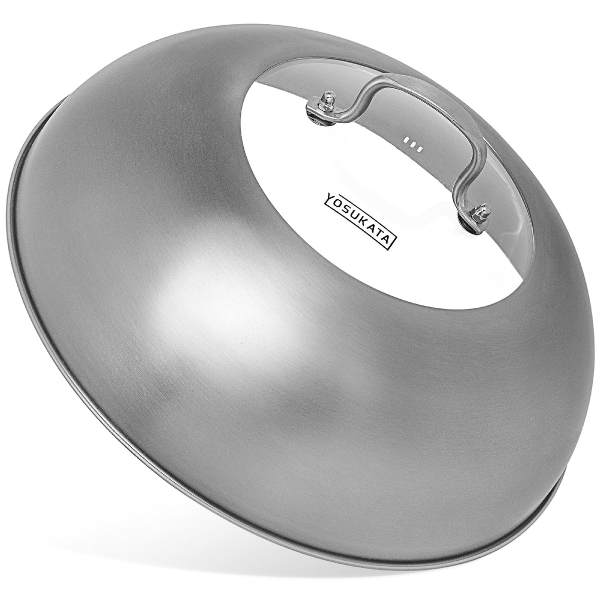 YOSUKATA wok lid with tempered glass insert for easy monitoring while cooking.