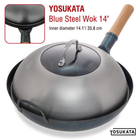 YOSUKATA lid with ergonomic handle for easy lifting during cooking.