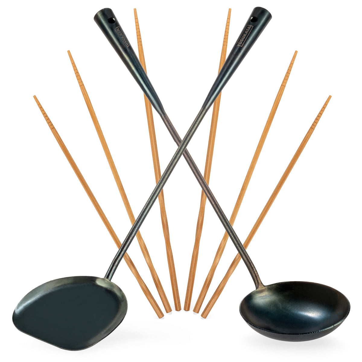 YOSUKATA wok spatula 17-inch blue carbon steel for durable flipping and control