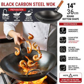 YOSUKATA wok with wooden handle close-up for secure grip