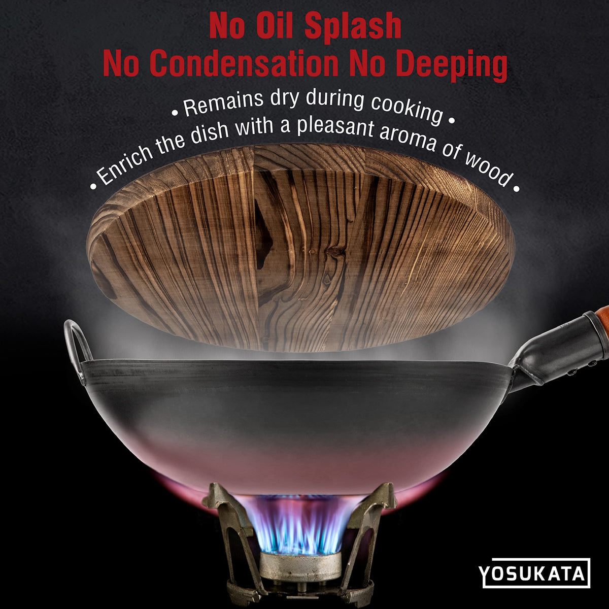 YOSUKATA 13.2-inch lid fits wok sizes securely for even heating