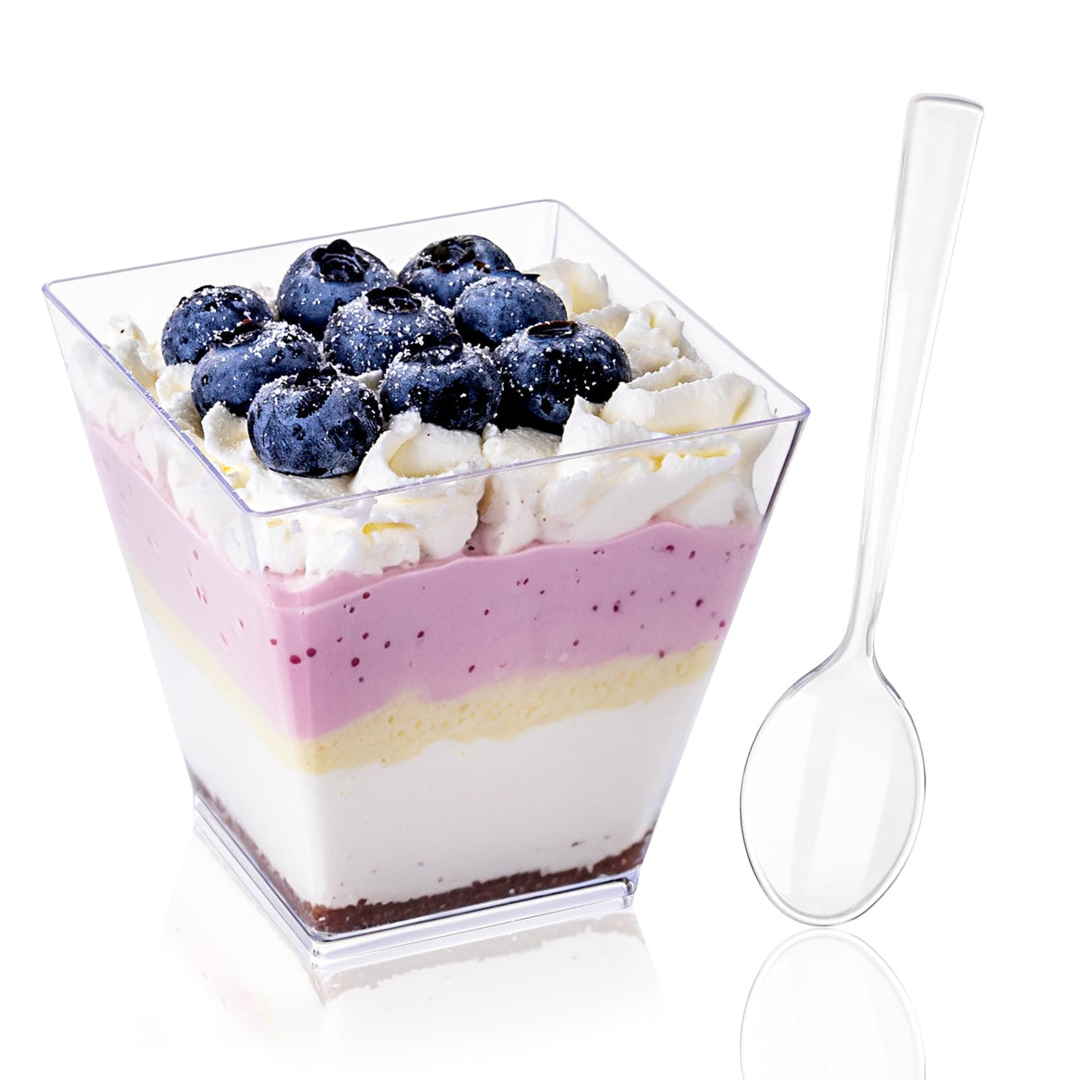 YOUBET 102 pcs dessert cups 8oz clear square set for elegant parfait displays.