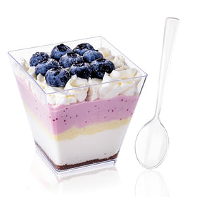YOUBET 102 pcs dessert cups 8oz clear square set for elegant parfait displays.